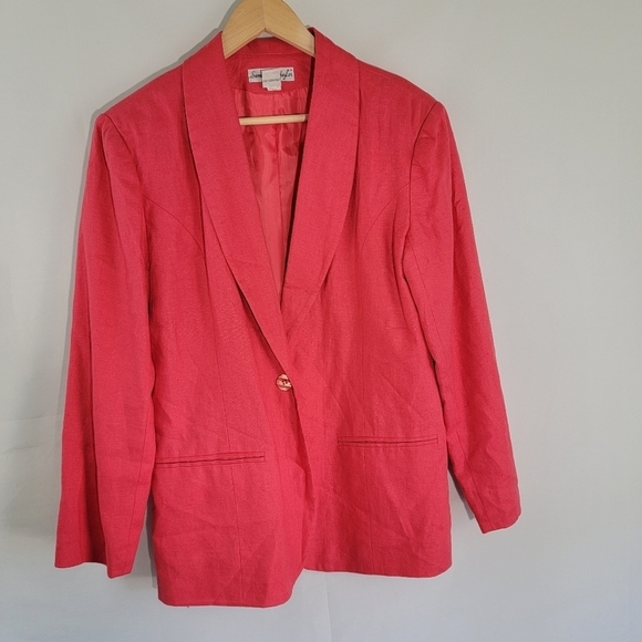 VTG Samantha Taylor Red Single Breasted 100% Linen Pea Coat Blazer Size 12 Lined - Picture 1 of 10
